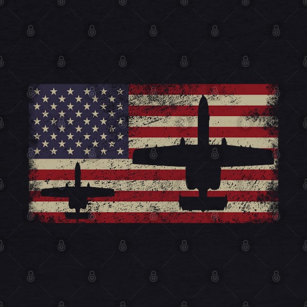 A-10 Thunderbolt II Warthog Plane Vintage USA Flag by Battlefields